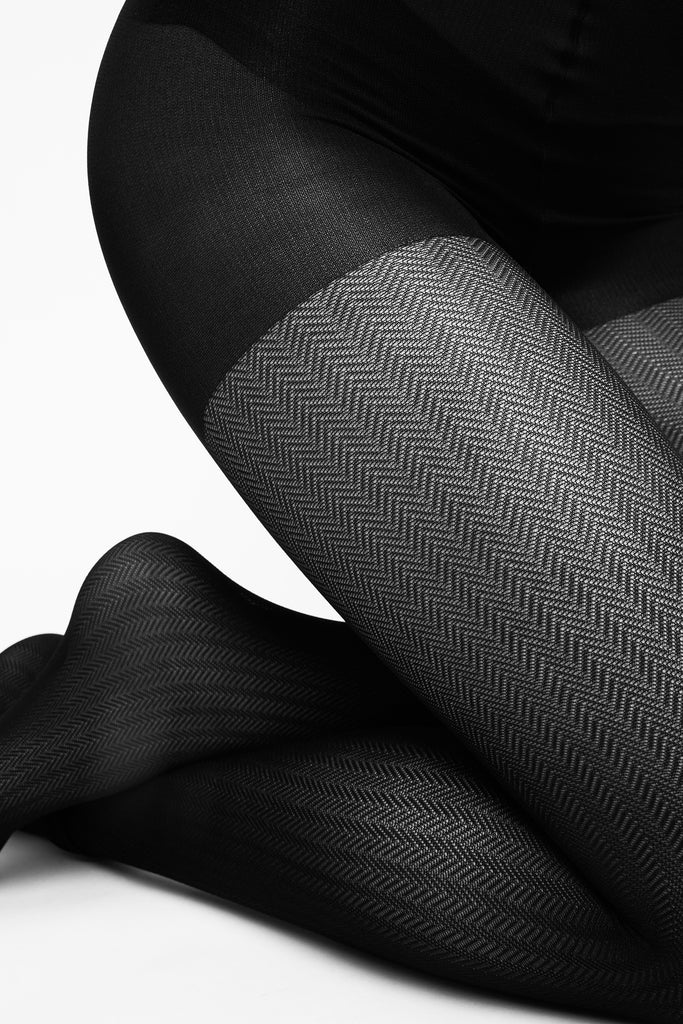 Nina Fishbone Tights Black 40 den | Shop now - Swedish Stockings